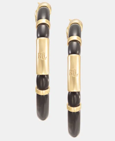 Ralph Lauren Medium Color Inlay Hoop Earrings In Black