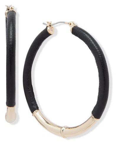 Ralph Lauren Medium Leather Hoop Earrings, 2" In Black