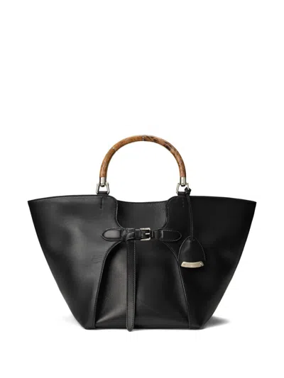 Ralph Lauren Medium Leather Tote Bag In Black