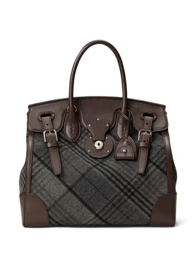 Ralph Lauren Medium Plaid Panelled Satchel Bag In Gray