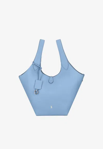 Ralph Lauren Medium Play Leather Tote Bag In Blue