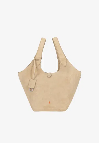 Ralph Lauren Medium Play Suede Tote Bag In Sand