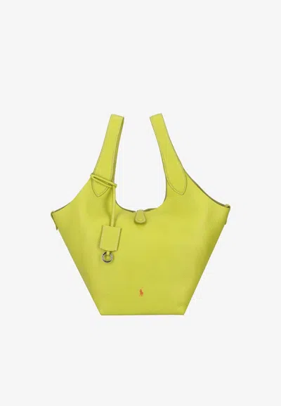 Ralph Lauren Medium Polo Play Leather Tote Bag In Yellow