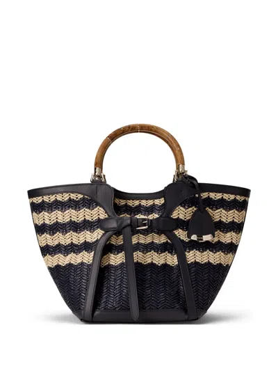 Ralph Lauren Medium Ralph Braided Raffia Tote Bag In Blau
