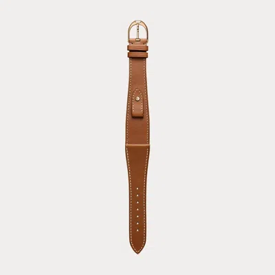 Polo Ralph Lauren Medium Stirrup Calfskin Watch Strap In Tan/gold