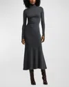 Polo Ralph Lauren Mélange Wool Jersey Turtleneck Day Dress In Grey