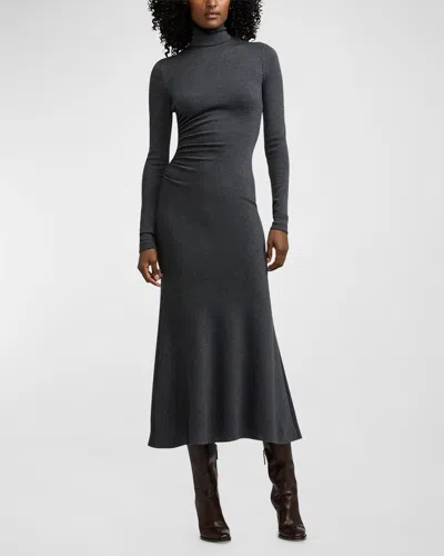 Polo Ralph Lauren Mélange Wool Jersey Turtleneck Day Dress In Grey
