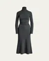 Polo Ralph Lauren Mélange Wool Jersey Turtleneck Day Dress In Grey