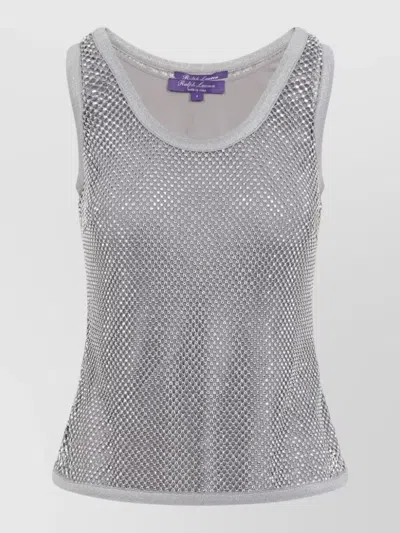 Ralph Lauren Melony Mesh Metallic Scoop Neck Top In Gray
