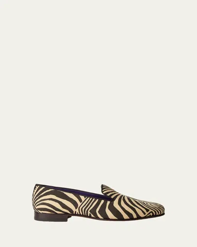 Ralph Lauren Men's Alonzo Zebra Print Linen Slippers In Brown
