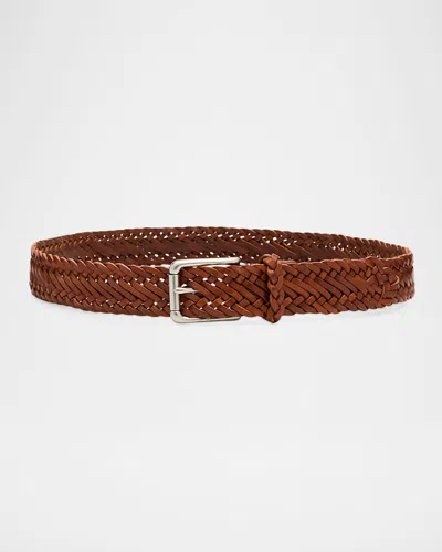 Ralph Lauren Men & Apos;s Braided Vachetta Leather Belt In Red
