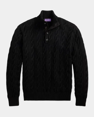 Ralph Lauren Men & Apos;s Cable-knit Cashmere Mock Neck Sweater In Black
