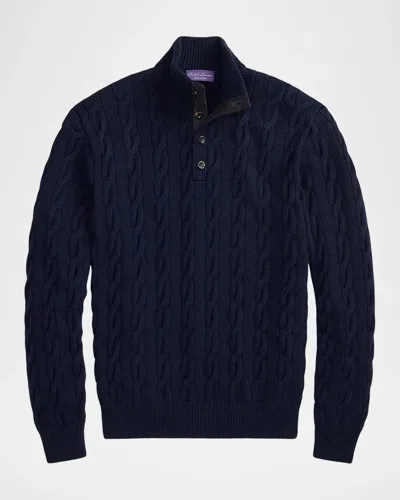 Ralph Lauren Men & Apos;s Cable-knit Cashmere Mockneck Sweater In Blue