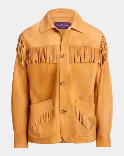 Ralph Lauren Men & Apos;s Carson Fringe Suede Jacket In Orange