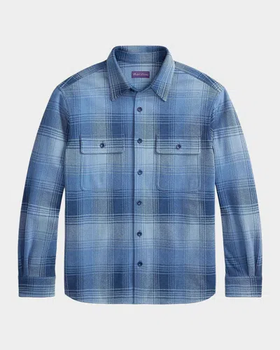 Ralph Lauren Men & Apos;s Plaid Stretch Cotton-cashmere Shirt In Blue