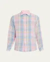Ralph Lauren Plaid Linen Shirt In Pink Mu