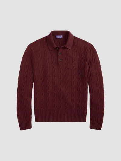 Ralph Lauren Men's Cable-knit Cashmere Polo Sweater In Burgundy