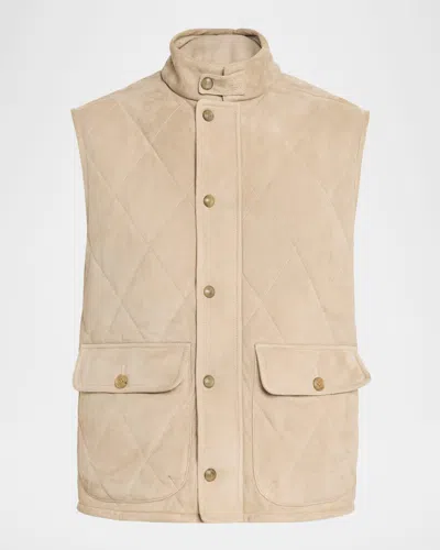 Ralph Lauren Men's Carleton Quilted Suede Full-zip Vest In Neutral