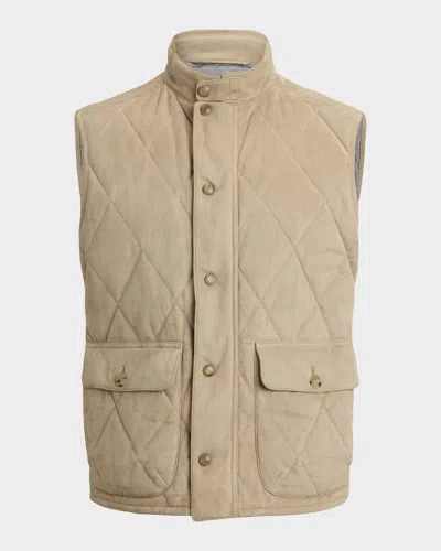 Ralph Lauren Men's Carleton Quilted Suede Vest In Brown
