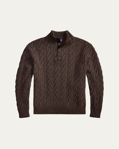 RALPH LAUREN MEN'S CASHMERE CABLE KNIT HALF-PLACKET MOCK NECK SWEATER