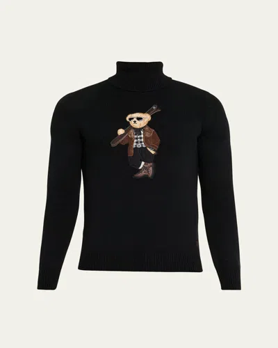 Ralph Lauren Men's Cashmere Knit Ski Polar Bear Turtleneck Sweater In Blue