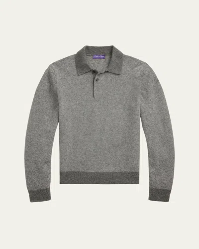 Ralph Lauren Men's Cashmere Long-sleeve Polo Sweater In Gray