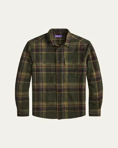 RALPH LAUREN MEN'S CASHMERE PLAID OVERSHIRT