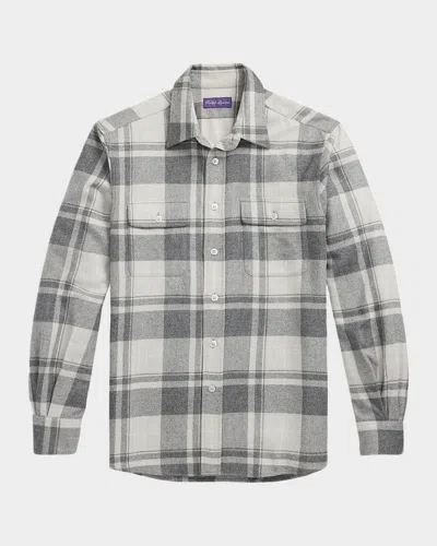 Ralph Lauren Men's Cashmere Plaid Utility Button-down Shirt In Gray