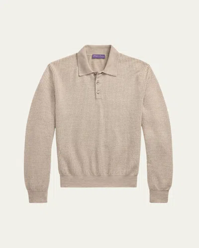 RALPH LAUREN MEN'S CASHMERE WAFFLE KNIT POLO SWEATER