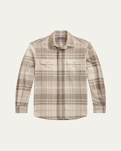 Ralph Lauren Men's Cooper Cashmere Plaid Double-pocket Sport Shirt In Brown