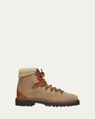 RALPH LAUREN MEN'S CORTINA SUEDE SHEARLING-COLLAR LACE-UP BOOTS