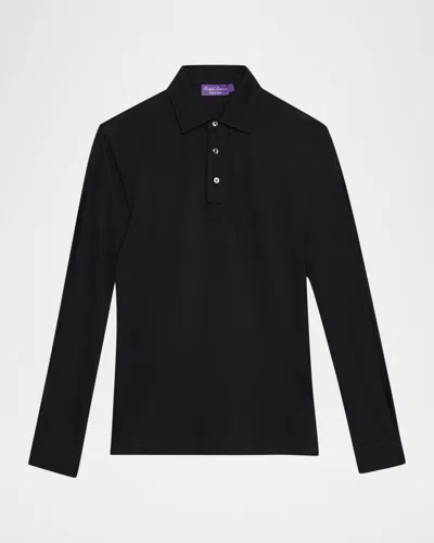 Ralph Lauren Men's Cotton And Cashmere Long-sleeve Polo Shirt In Black