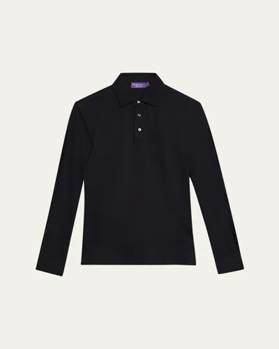Ralph Lauren Men's Cotton And Cashmere Long-sleeve Polo Shirt In Black