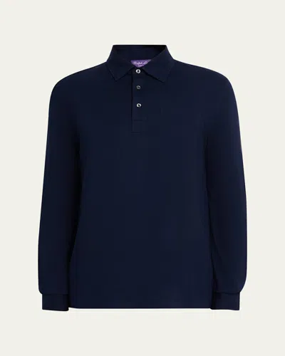 Ralph Lauren Men's Cotton And Cashmere Long-sleeve Polo Shirt In Blue