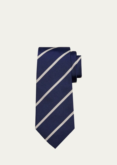 Ralph Lauren Men's Diagonal Striped Silk Tie In Blue