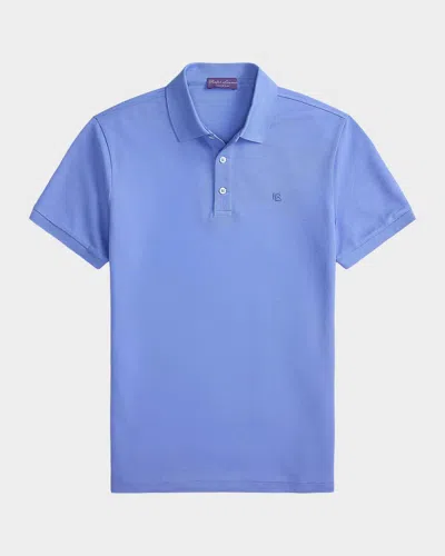 Ralph Lauren Men's Double-mercerized Pique Monogram Polo Shirt In Blue