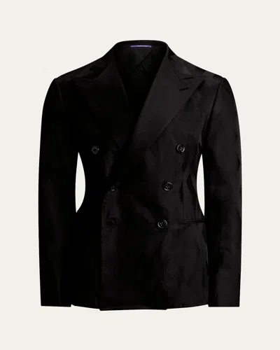 Ralph Lauren Men's Geometric Peak Lapel Double-breasted Sport Coat In Black