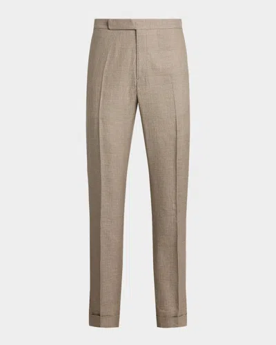 Ralph Lauren Men's Glen Plaid Flat-front Trousers In Brown