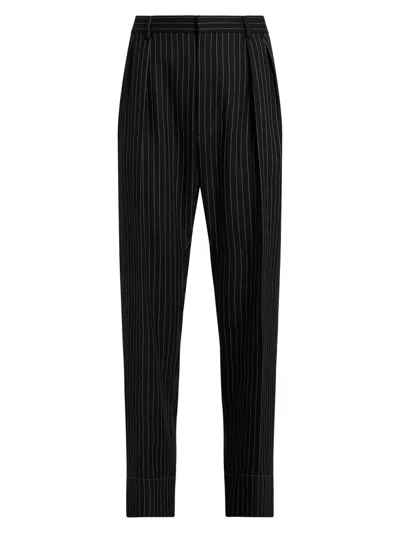 Ralph Lauren Men's Glenn Rope-striped Wool-linen Trousers In Black