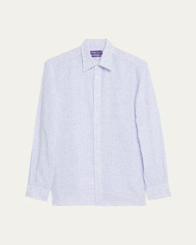 Ralph Lauren Men's Harrison Windowpane Linen Shirt In Whiteblue
