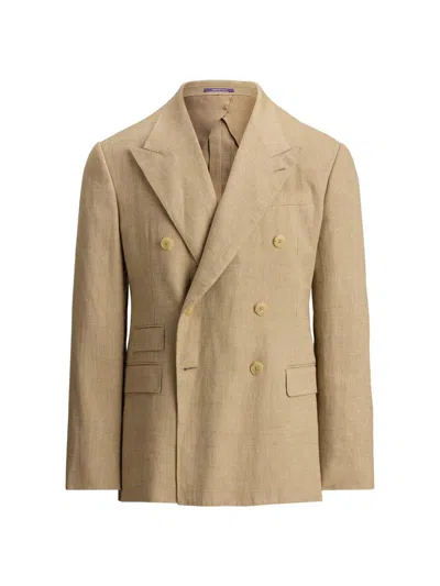 Ralph Lauren Men's Herringbone Linen-blend Double-breasted Jacket In Brown
