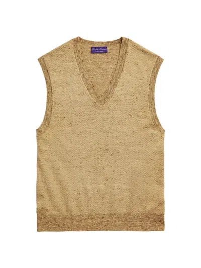 Ralph Lauren Men's Herringbone Silk Sweater Vest In Mocha Multi