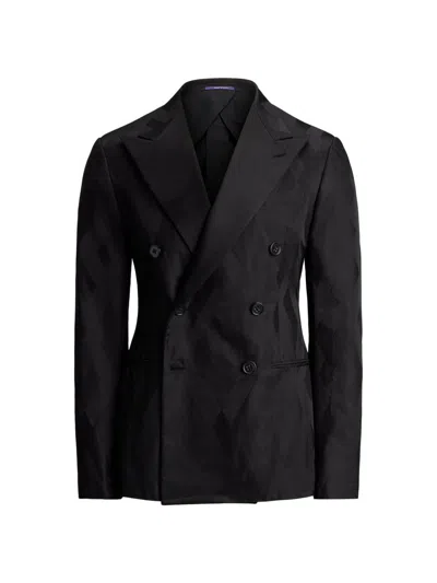 Ralph Lauren Double-breasted Geometric-pattern Blazer In Black