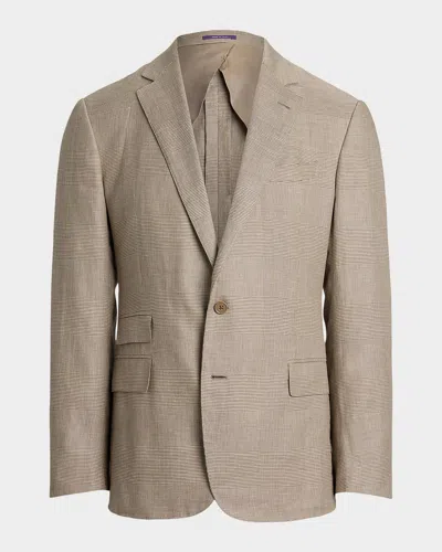 Ralph Lauren Men's Kent Glen Plaid Linen And Mulberry Silk Sport Coat In Brown