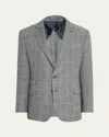 Ralph Lauren Purple Label Kent Hand Tailored Plaid Linen Blazer In Navy