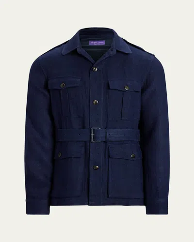 Ralph Lauren Men's Large Herringbone Modern Safari Jacket In Navy