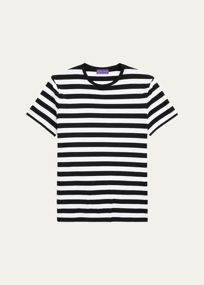 Ralph Lauren Men's Luxury Lisle Striped Short-sleeve T-shirt In Black