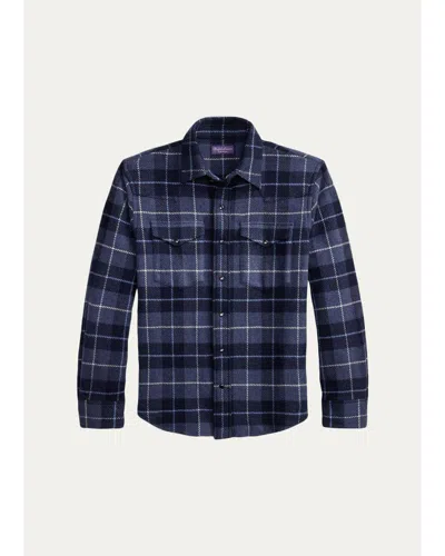Ralph Lauren Men's Plaid Cashmere Western Shirt In Multi