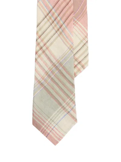 Ralph Lauren Men's Plaid Linen Neck Tie In Pink