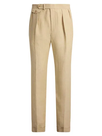 Ralph Lauren Men's Pleated Linen Straight-leg Trousers In Neutral